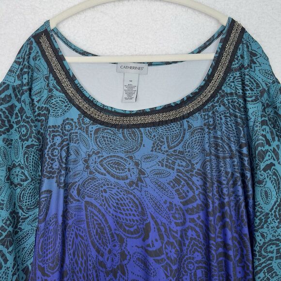 Catherines Midi Shift Dress 5X Tulip Slit Sleeve Ombré Embellishment Neck Boho - Picture 3 of 13